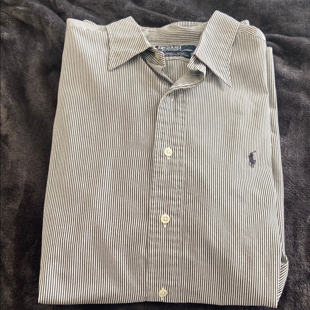 Polo by Ralph Lauren Men's Navy Blue Pin Striped Shirt LOWELL SPORT 100% TWO PLY